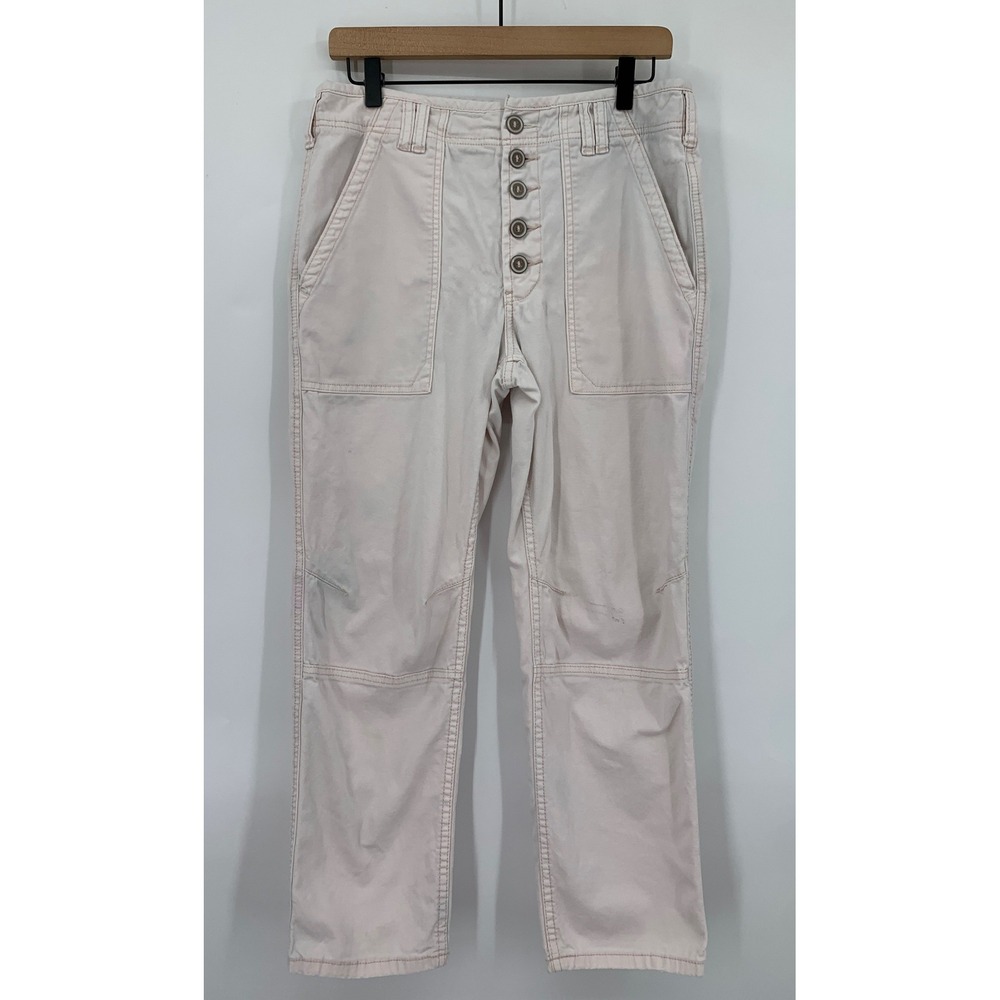 Pilcro Anthropologie Pants Womens 30 Beige Pink Button Fly Cargo Crop